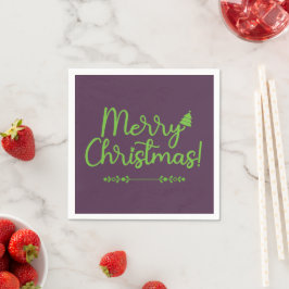 Servilleta De Papel Guión verde Feliz Navidad en papel violeta