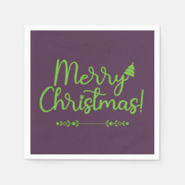 Servilleta De Papel Guión verde Feliz Navidad en papel violeta