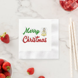 Servilleta De Papel Guión verde rojo Merry Christmas Angel