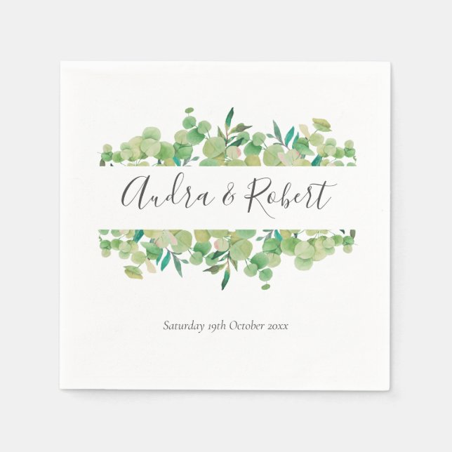Servilleta De Papel Guirnalda de boda de eucalipto verde (Anverso)