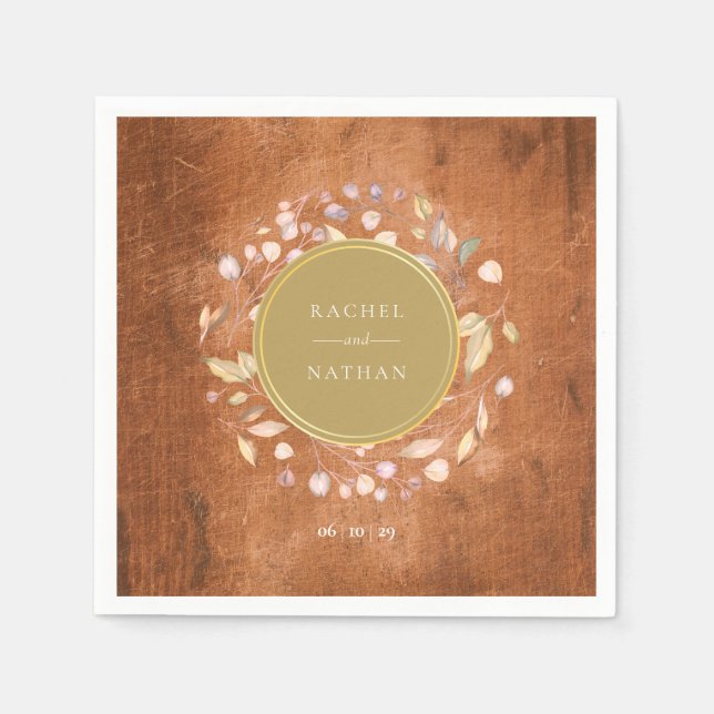 Servilleta De Papel Guirnalda de boda de madera rústica con vegetación (Anverso)