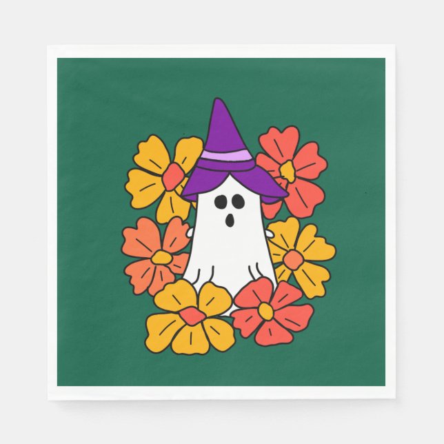 Servilleta De Papel Guirnalda de flor fantasma de Halloween (Anverso)
