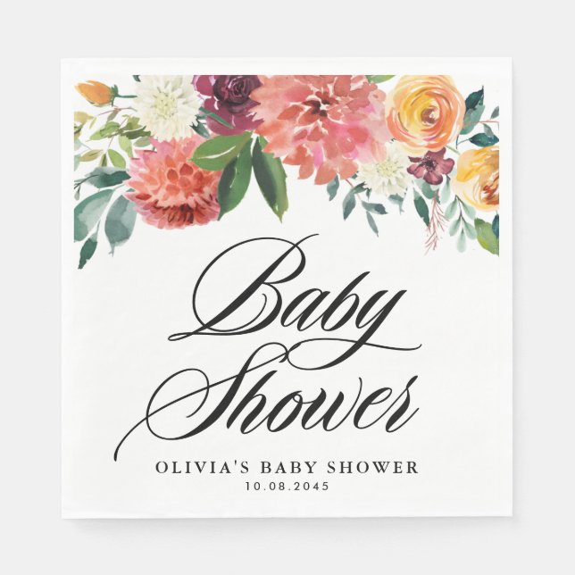 Servilleta De Papel Guirnalda de flores de otoño para baby shower (Anverso)