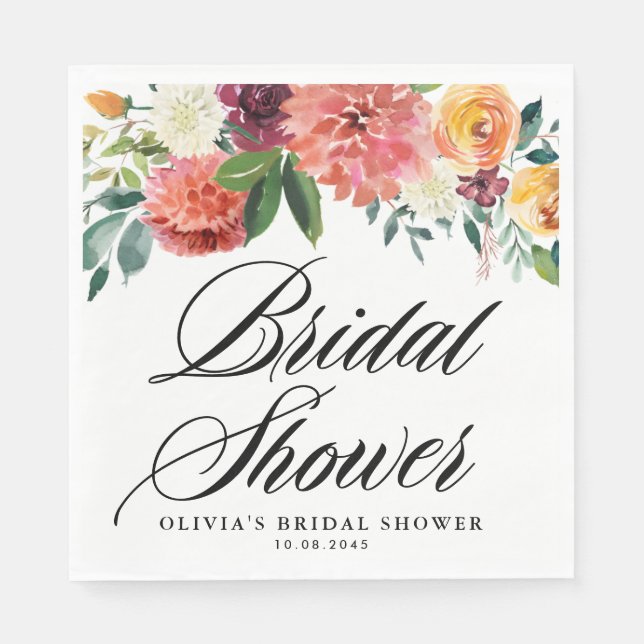 Servilleta De Papel Guirnalda de flores de otoño para ducha nupcial de (Anverso)