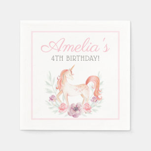 Servilleta De Papel Guirnalda de flores de unicornio mágico Cumpleaños