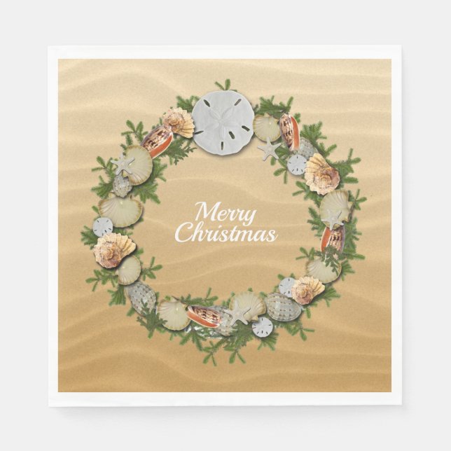 Servilleta De Papel Guirnalda de Navidad Dólar de Arena Conchas de Mar (Anverso)