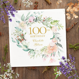 Servilleta De Papel Guirnalda de Rosas Florales Cumpleaños 100