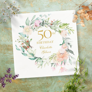 Servilleta De Papel Guirnalda de Rosas Veraniegas Dulces Cumpleaños 50