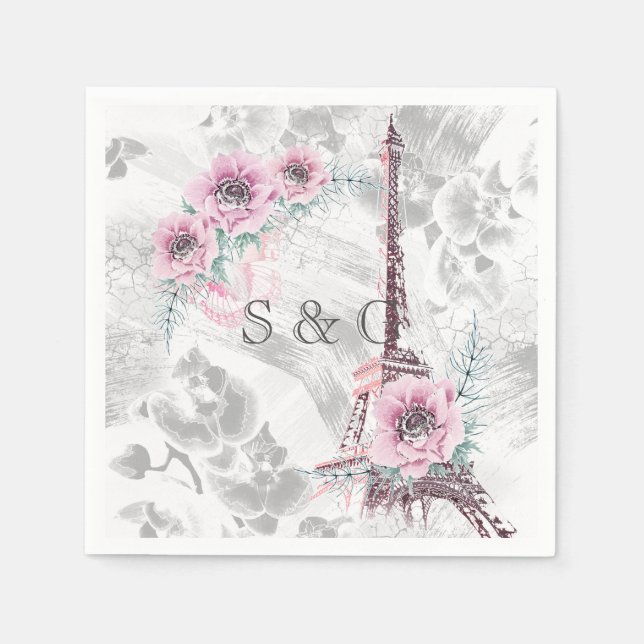 Servilleta De Papel Guirnalda elegante de flores rosas. (Anverso)