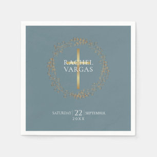 Servilleta De Papel Guirnalda floral   Bautizo con lámina de oro falso