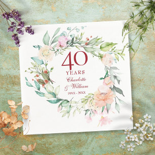 Servilleta De Papel Guirnalda floral del 40º aniversario de bodas de r
