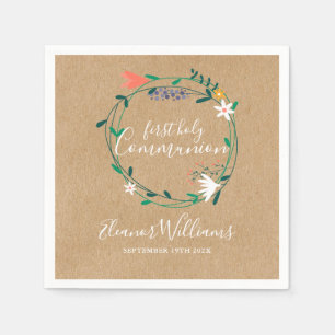 Servilleta De Papel Guirnalda floral rústica Primera Comunión
