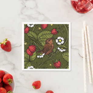 Servilleta De Papel Guirnaldas y fresas en verde oscuro
