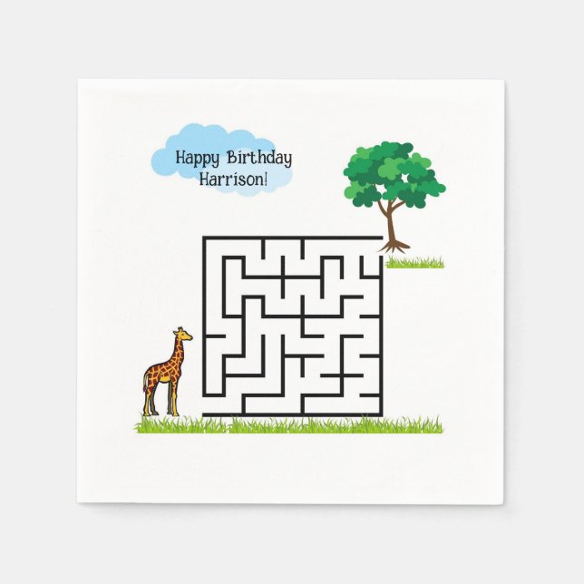 Servilleta De Papel Guisas de rompecabezas de laberinto de cumpleaños  (Anverso)