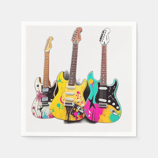 Servilleta De Papel Guitarra de estilo graffiti con notas musicales (Anverso)