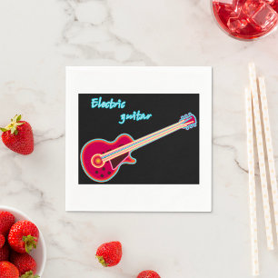 Servilleta De Papel Guitarra Eléctrica de Neón Música Rock Retro 80