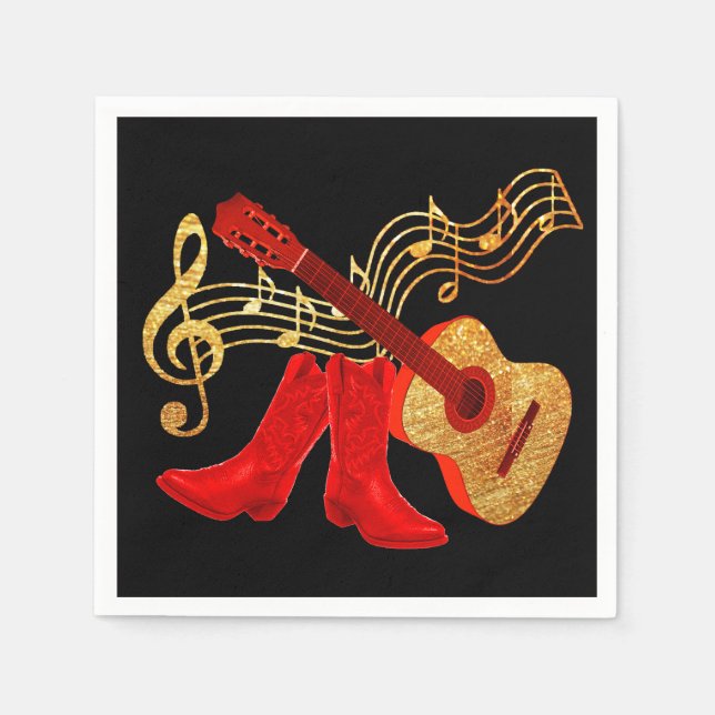 Servilleta De Papel Guitarra Fiesta Occidental Y Cowboy Boots Napkins (Anverso)