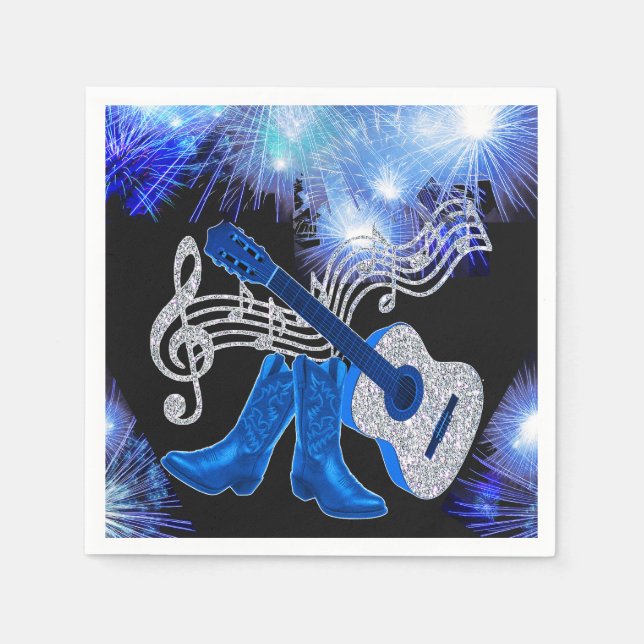 Servilleta De Papel Guitarra Fiesta Occidental Y Cowboy Boots Napkins (Anverso)
