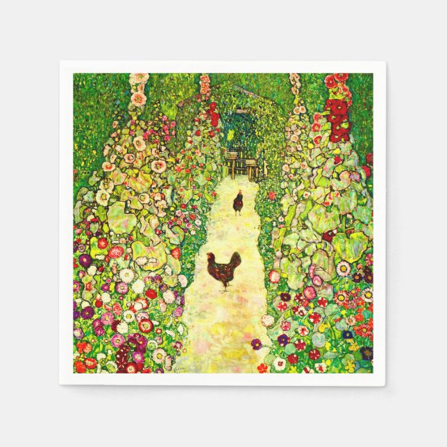 Servilleta De Papel Gustav Klimt Garden con pollos (Anverso)
