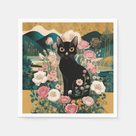 Servilleta De Papel Gustav Klimt Style Black Cat Art