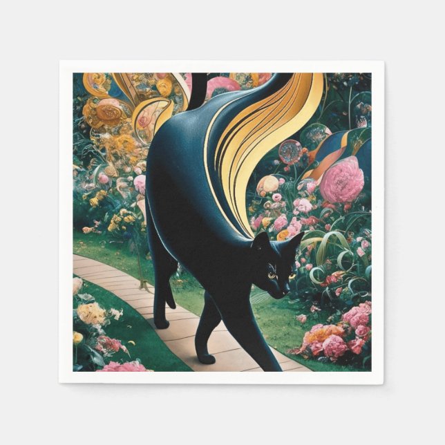 Servilleta De Papel Gustav Klimt Style Black Cat Art (Anverso)