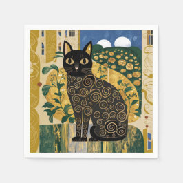 Servilleta De Papel Gustav Klimt Style Black Cat Art