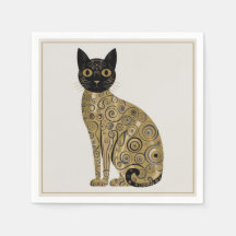 Gustav Klimt Style Black Cat Art