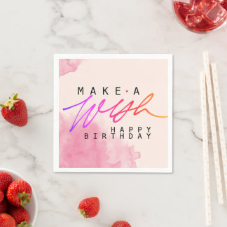 Servilleta De Papel Hacer un deseo feliz cumpleaños en rosa