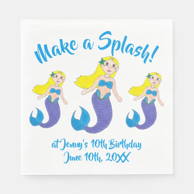 Servilleta De Papel Hacer una fiesta de cumpleaños de sirena para nada (Anverso)