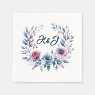 Servilleta De Papel Hacerlo rosado y azul floral Wreath Napkins