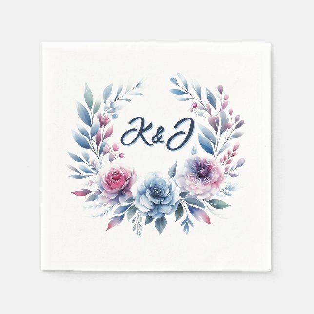 Servilleta De Papel Hacerlo rosado y azul floral Wreath Napkins (Anverso)