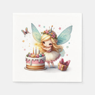 Servilleta De Papel Hada Bonita Con Tarta De Cumpleaños