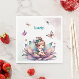 Servilleta De Papel Hada bonita sentada dentro de una flor