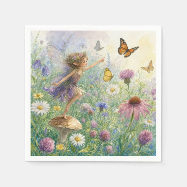 Servilleta De Papel Hada de jardín con mariposas (Anverso)