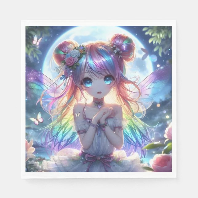 Servilleta De Papel Hada de la luna cantante del pelo del arcoiris del (Anverso)
