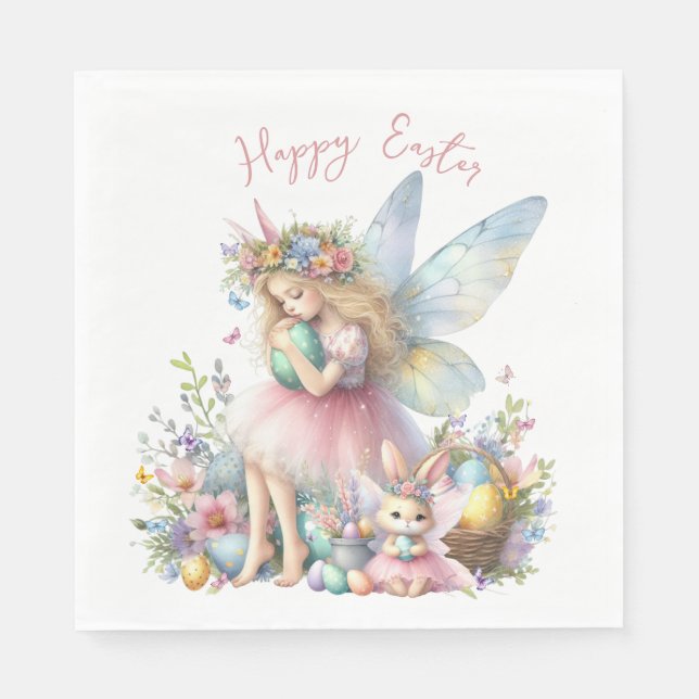 Servilleta De Papel Hada de Pascua de primavera en acuarela (Anverso)