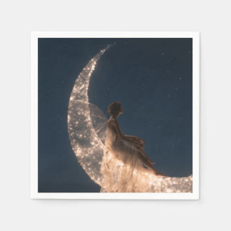 Servilleta De Papel Hada Etérea Sentada En Una Luna Creciente Brillant