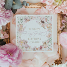 Servilleta De Papel Hadas 1.ᵉʳ Chicas Florales Rosadas Cumpleaños Dese