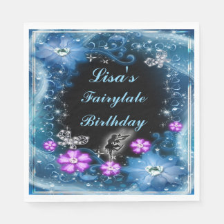 Servilleta De Papel Hadas Magnéticas Y Mariposas Floral Azul Cumpleaño