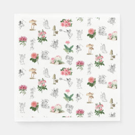 Servilleta De Papel Hadas Patrón Floral Rosa y Hongo