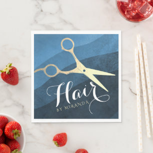 Servilleta De Papel Hair Salon Hairstylist modernas tijeras azules y d