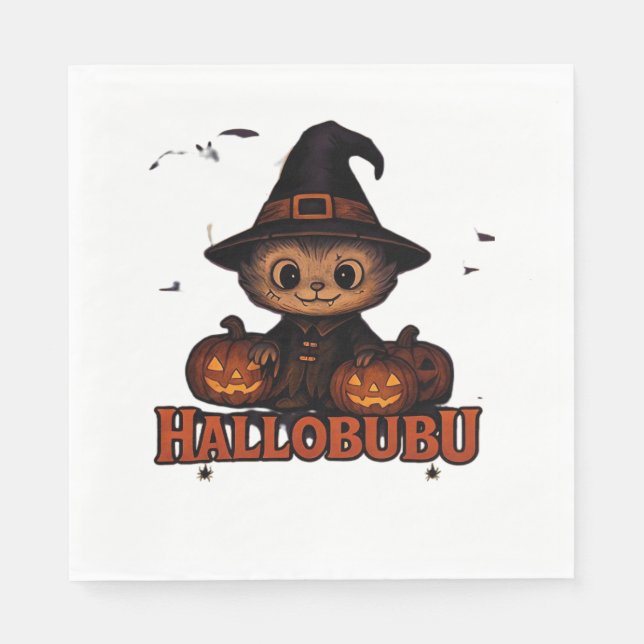 Servilleta De Papel Hallobubu Halloween Curte y Spooky Witch Cat T-Shi (Anverso)