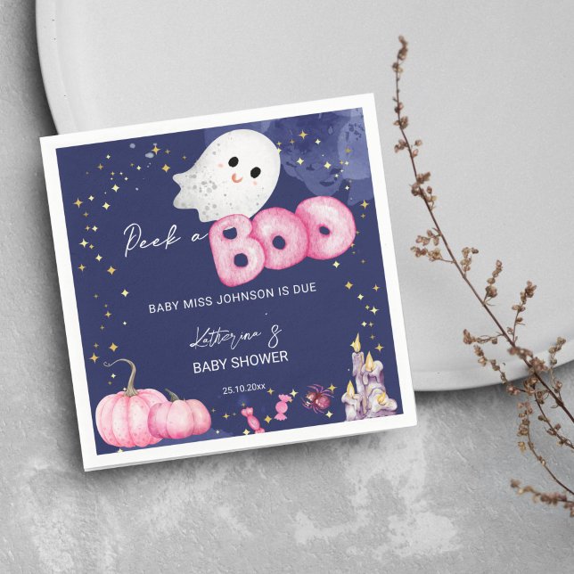 Servilleta De Papel Halloween baby ducha vajilla lindo mirar un boo (Halloween peek a boo girls baby shower personalized napkins cute baby ghost pink pumpkins)