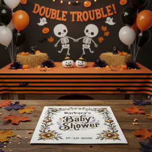 Servilleta De Papel Halloween Baby Shower Napkin Floral Pumpkin Design