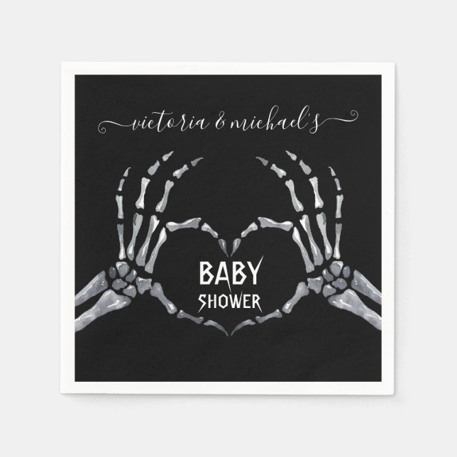 Servilleta De Papel Halloween Baby Shower Skeleton Hands Heart (Anverso)