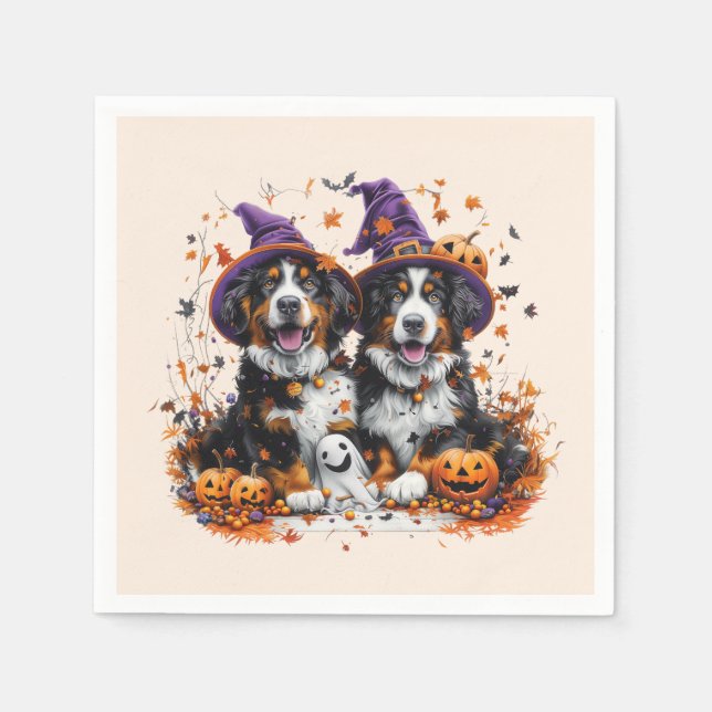 Servilleta De Papel Halloween Bernese Mountain Dogs Witch Ghost (Anverso)