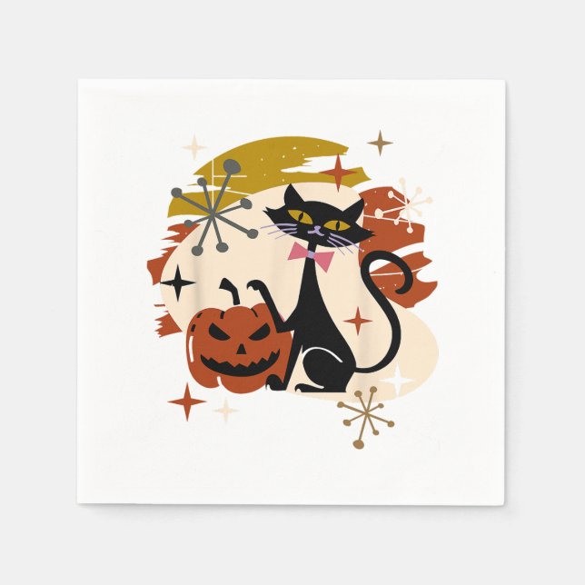 Servilleta De Papel Halloween Black Cat and Pumpkin Atomic Retro (Anverso)