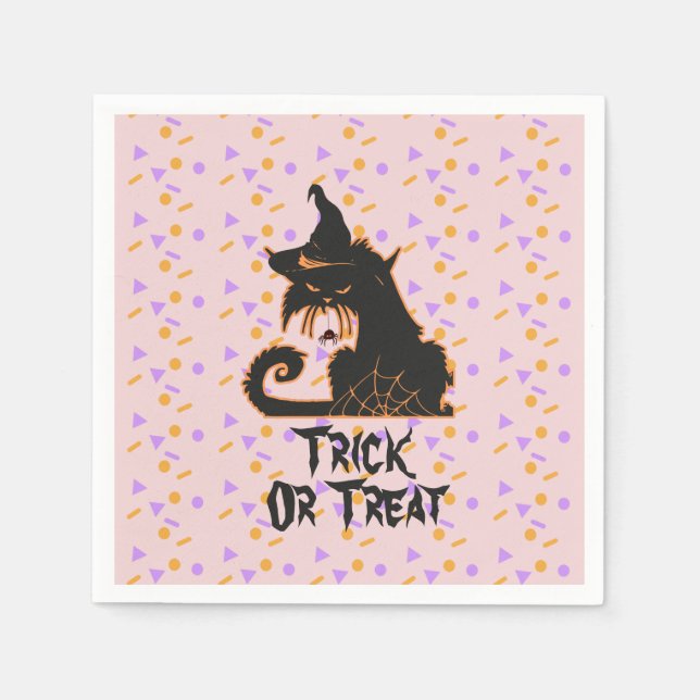 Servilleta De Papel Halloween Black Cat Fiesta Confetti Pink (Anverso)