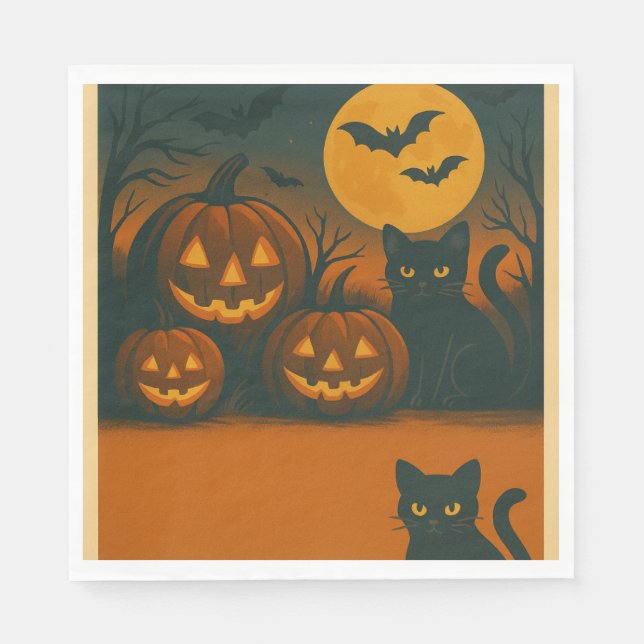 Servilleta De Papel Halloween Black Cat & Pumpkin Napkins (Anverso)