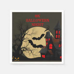 Servilleta De Papel Halloween Black Red Hauned House Bat Full Moon